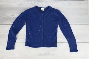 Crazy 8 Little Girls Long Sleeve Sequin Button Up Cardigan Sweater Med 7-8 Blue