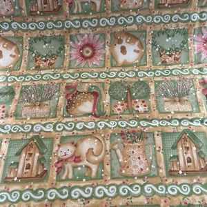 Lisa Seely for Northcott County Junction Fabric 1 Yard Pig Cat Chick Florals - Picture 1 of 3
