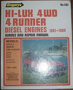 Gregory's Hi-Lux 4WD 4 Runner Diesel Engines 1981-1989 Service And Repair Manual - Picture 1 of 3