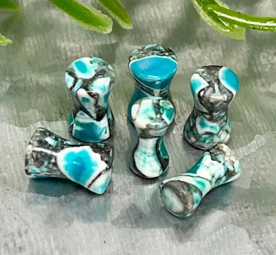 PAR de tapones de piedra de ágata azul loco medidores joyería corporal 8 g (3 mm) o 6 g (4 mm) Foto 1 de 2