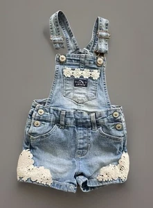Jordache Jean Shorts Overalls Girls Denim Lace 2T Stretch Shortalls Toddler - Picture 1 of 8