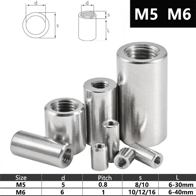Gewindemuffen M5 M6 Rund Verbindungsmutter Langmutter Edelstahl V2A - Bild 1 von 4