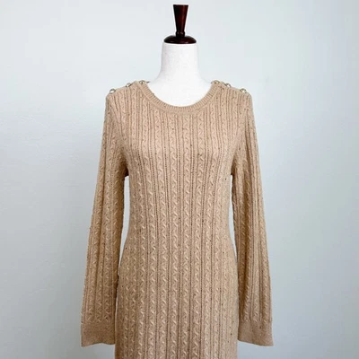 Talbots Heather Cable Knit Shoulder Button Sweater Dress   - Image 1 of 4
