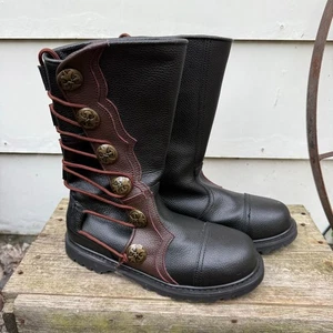 Andar Boots Renaissance Medieval Larp Black Brown Leather Mid Calf Boots Mens 9 - Picture 1 of 8