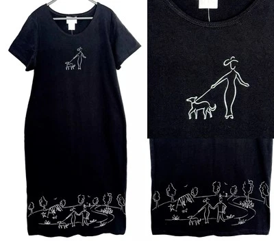 Nuevo Nuevo Con Etiquetas Maxi Vestido Vintage Studio Ease Estampado Paseo Perro Arte Para Usar Negro Talla 14 Foto 1 de 4