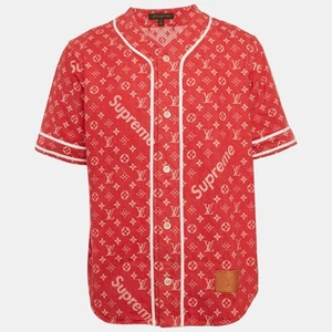 Louis Vuitton x Supreme Red Monogram Denim Baseball Shirt M - Picture 1 of 7