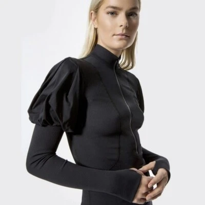 NUEVA Chaqueta Jonathan Simkhai Carbono Media Cremallera Talla Mediana Pulgar Agujero Manga Abullonada Foto 1 de 4