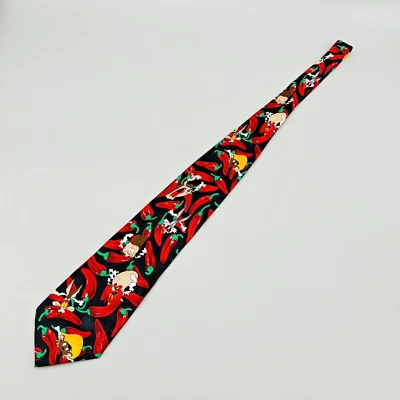 100% Silk Looney Tunes Mania Red Hot Chili Pepper Cartoon Neck Tie VTG 1995 - Image 1 of 4
