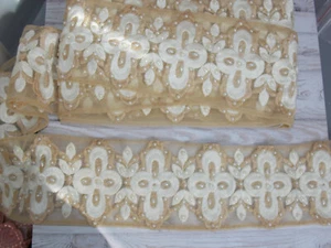 9cm cream & beige pearl flower embroidered lace ribbon trimming - Picture 1 of 1