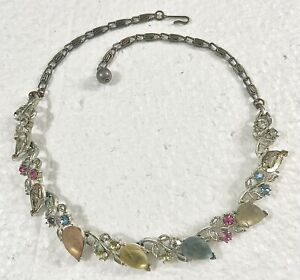Vintage LISNER Pastel Molded Lucite & Rhinestone Silver Tone Necklace FOR REPAIR