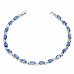 Silver Bracelet Blue Kyanite Genuine Natural Gems Solid Sterling 7 1/2 Inch - Picture 1 of 24