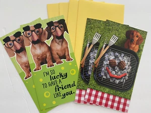 Set Of 4 Dachshund Birthday Friendship Hallmark Cards Red Brown Doxie Dog NEW - Picture 1 of 5