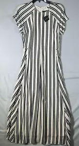 Club Monaco Midi Dress Women Sz 2 White Black Striped Short Sleeve Back Zip $269 - Picture 1 of 15