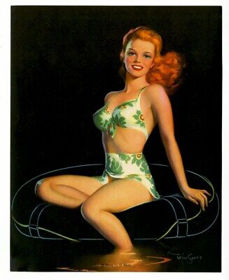 Win Scott 1940s Buxom Bikini Clad Bathing Beauty O Buoy - O Buoy Pin-Up Print • 19.95$