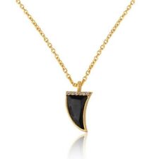 Horn Designer Yellow Gold Plated Black Onyx Tusk Pendent Chain With CZ For Women