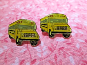Lot of 2 Yellow School Bus Lapel Hat Pin Tie Tacks - Resin-coated Enamel - / 2K - Picture 1 of 4