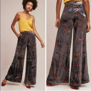 Anthropologie Jessie Wide Leg Crushed Velvet Pants Womens Large Dark Floral - Bild 1 von 11
