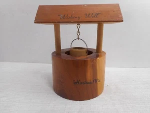 1960s Round Wooden Souvenir Wishing Well w Bucket and Top Horicon Wis 3 3/4" - Picture 1 of 13