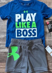 NWT Under Armour Infant Boys 12 Months Blue/Gray PLAY LIKE A BOSS Shorts Set 12M - Picture 1 of 3
