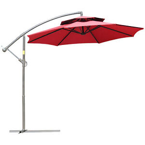 9ft Cantilever Patio Offset Umbrella with Cross Base Outdoor Garden Pool Shade