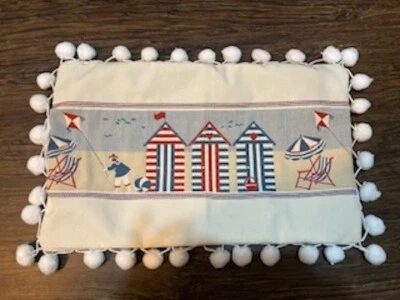 Nautical red, white, blue beach cabanas decorative pillow cover 11x16 - Image 1 of 2