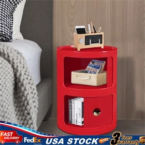 2 Tiers Cylindrical Organizer With Door Round Storage Cabinet End Table For Home - Picture 1 of 14