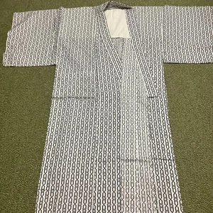 Men's Yukata White & Navy Cotton 52" Length 25" Sleeves No Strings - Picture 1 of 4