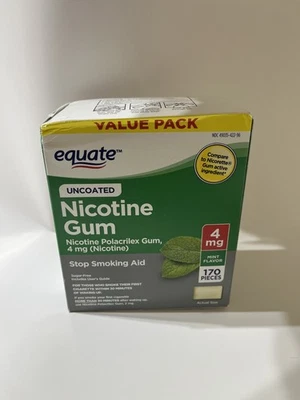 Equate Nicotine Gum 4mg  UnCoated MINT FLAVOR Count 170 Pieces CT   07/2026 - Image 1 of 4