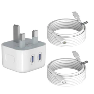 For iPhone Fast Charger Plug Dual 20W and 1x Cable 2M, 1x Cable 1M, Total 40W - Picture 1 of 10