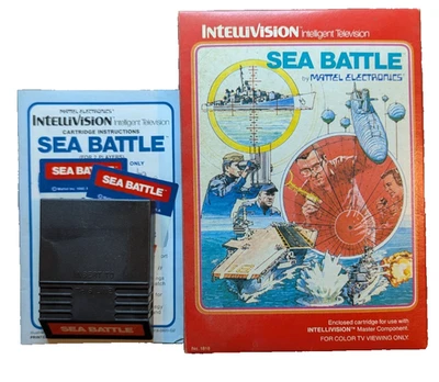 Intellivision Sea Battle Video Game Cartridge 1980 Box Manual Overlays Tested - Image 1 of 4