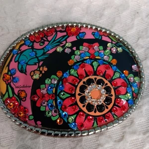Bunte Strass Emaille Gürtelschnalle kleiner Gorilla Design Vogel Blumen Boho - Bild 1 von 19