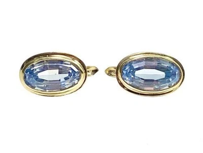 Conjunto de brincos vintage de ouro amarelo 18k com moldura estilo euro espinélio azul - Imagem 1 de 4