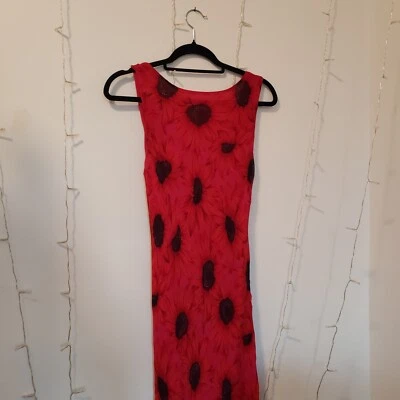 Vintage Y2K Bias Cut Pink, Muted Floral, Low Back Midi Dress S - Image 1 of 3