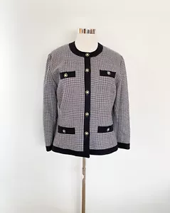 PERRI CUTTEN chaqueta clásica a medida de pata de gallo de lana pura vintage / 12 14? - Imagen 1 de 8