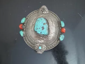 Antique TIBETAN Silver TURQUOISE & Coral Large Beaded Headdress HAIR Ornament - Picture 1 of 6