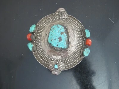 Antiguo tocado con cuentas grandes turquesa y coral plata tibetana adorno para el cabello Foto 1 de 4