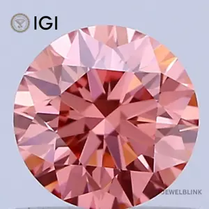 IGI Certified 0.69 CT Fancy Vivid Brownish Pink VVS2 Round Cut Lab Grown Diamond - Picture 1 of 17