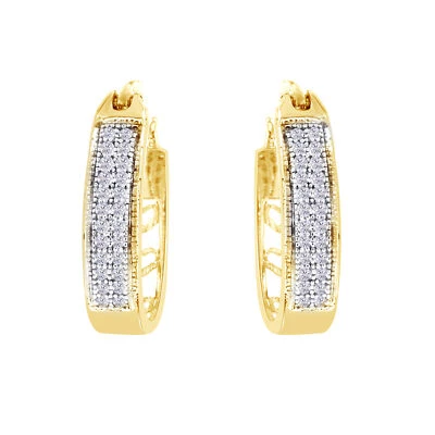 Серьги-кольца с настоящими бриллиантами 0,15 карата желтое золото 14 карат чистое серебро - Изображение 1 из 4