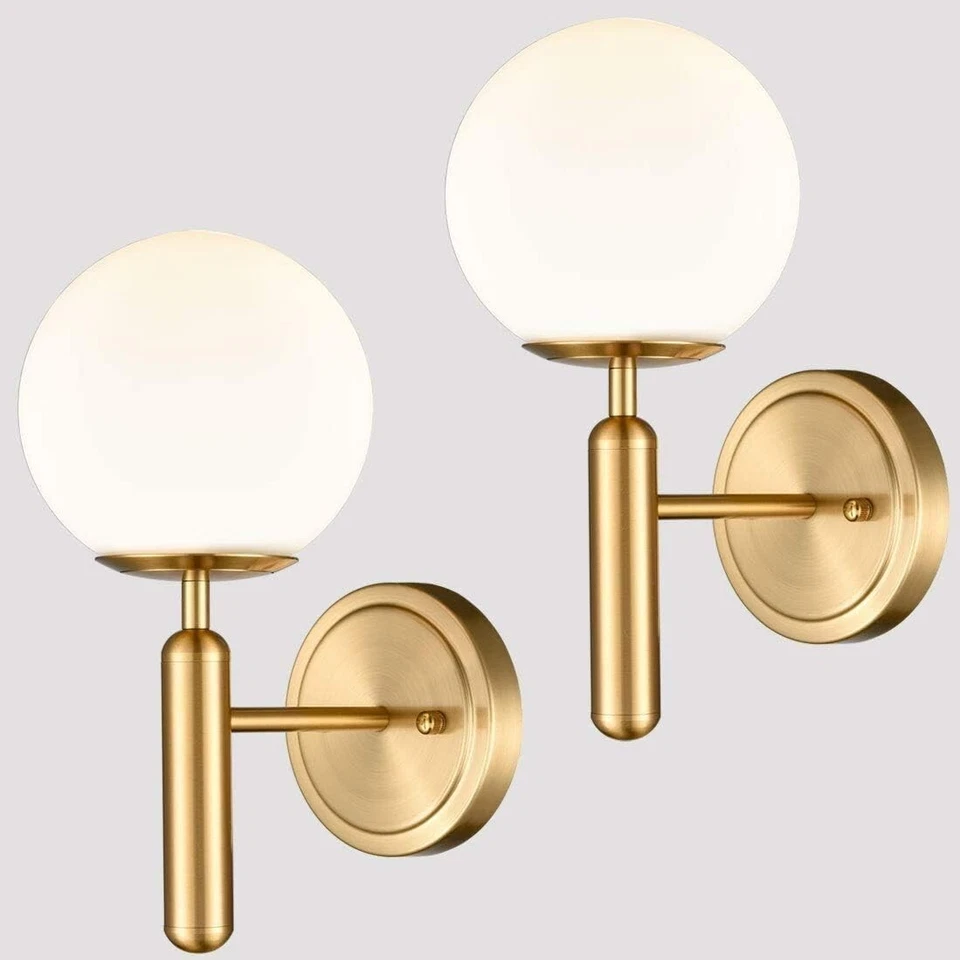 CLAXY 2 Pack Mid-Century Modern Wall Sconce Golden Globe Glass Wall Light