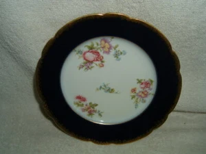 Wm. Guerin & Co. Limoges France Salad Plate Cobalt Blue Gold Rim Floral 7.25" - Picture 1 of 6