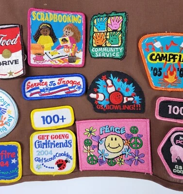Girl  Scouts of America  Large Youth Brown Vest Sewn on patches - Image 1 of 4