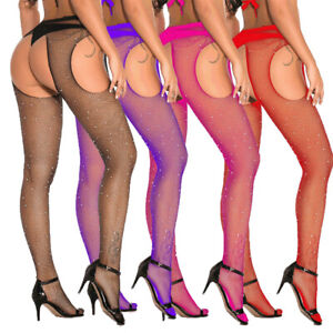 Womens Glitter Pantyhose Fishnet Stockings Mesh Tight Thigh High Socks Lingerie,