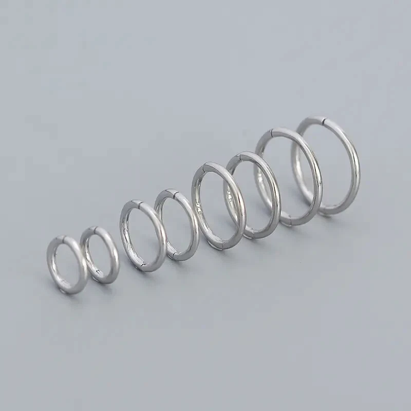 Sterling Silver 925 Solid hinged sleeper hoop earrings choose 6mm,8mm,10mm,12mm — 第 1/4 张图片