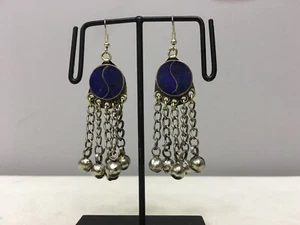 Pendientes colgantes de plata de lapislázuli de plata de Oriente Medio - Imagen 1 de 2