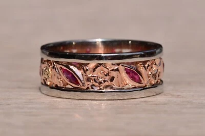 Antique White Gold and Rose Gold Eternity Band with Ruby - Image 1 of 4