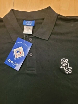 Camisa polo masculina tamanho grande preta nova com etiquetas vintage Reebok Chicago White Sox, frete grátis - Imagem 1 de 4