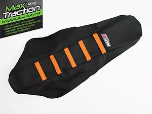 KTM 65 SX65 65SX 2009-2015 RIBBED GRIPPER SEAT COVER BLACK + ORANGE STRIPES RIBS - Picture 1 of 3