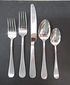 MIKASA SATIN TANNER TABLE PLACE SETTING KNIFE, SPOON, FORK, SALAD FORK, SM SPOON - Picture 1 of 15