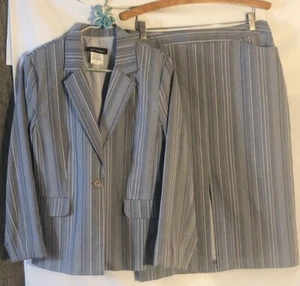 Vtg Soft Works Sz 12 Skirt Suit Set Midi Denim Blue Vertical Stripes One Button - Picture 1 of 14