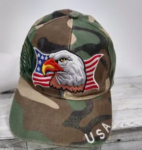 Eagle Flag Hat USA Embroidered Ball Cap Mens Camo 100% Acrylic Strapback Patriot - Picture 1 of 16